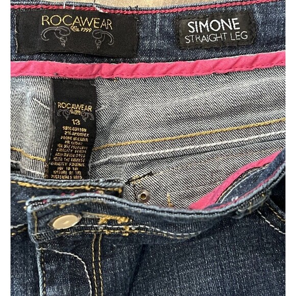 ROCA WEAR WOMENS SIMONE STRAIGHT LEG JEANS SZ 13 EMBELLISHED POCKETS - Picture 7 of 7